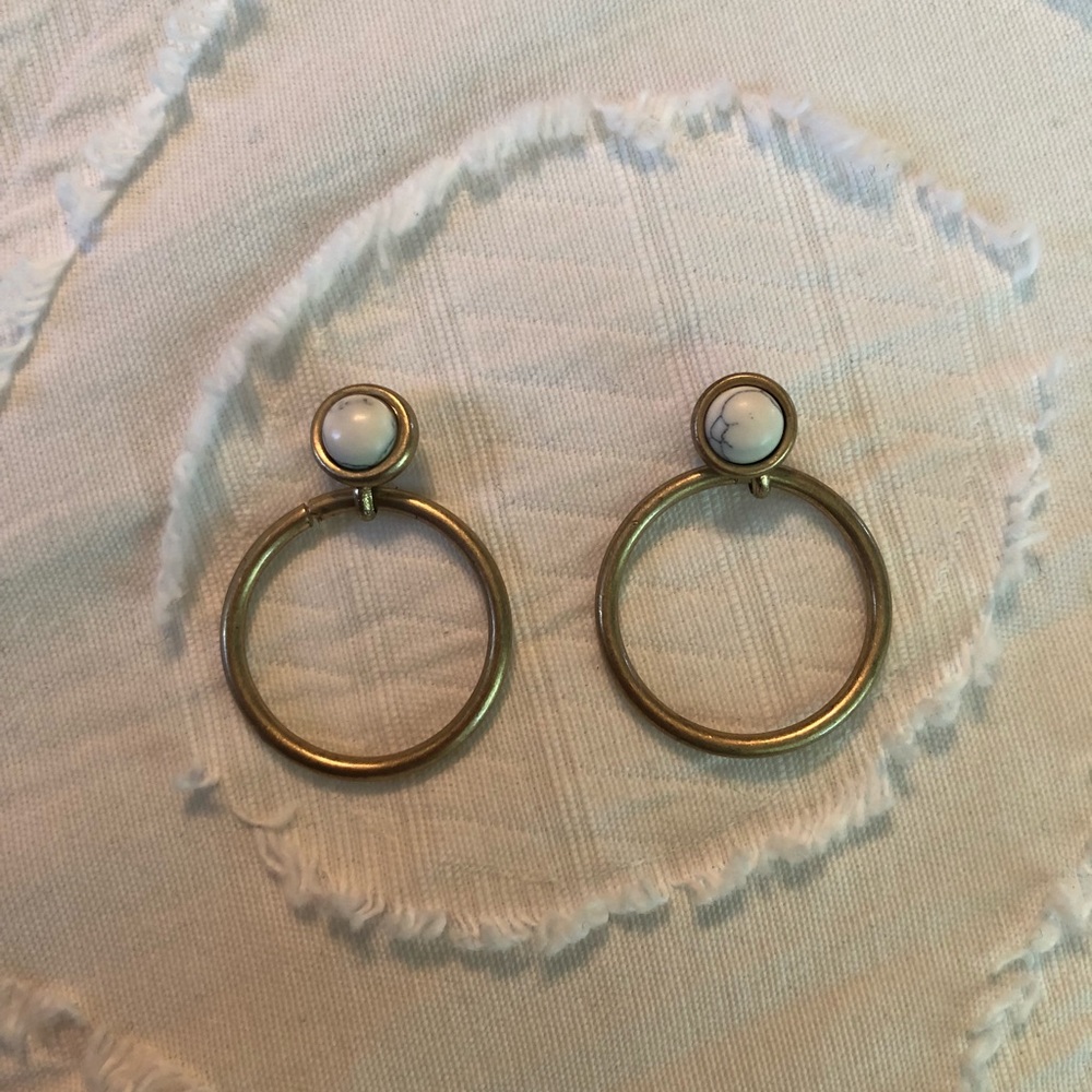 Small gold stud hoop with marble stud